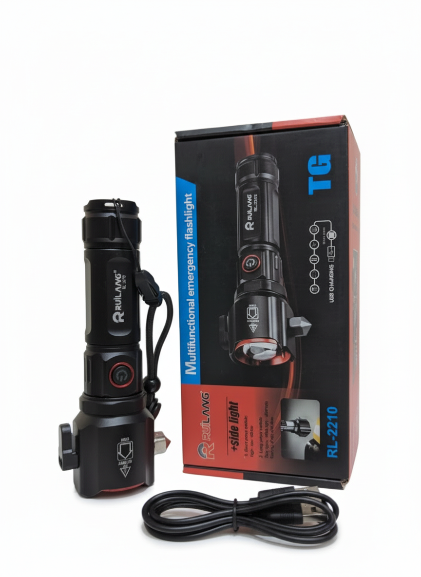 RUILANG RL-2210 Multifunctional Emergency Flashlight with Power Bank, Seatbelt Cutter & Window Breaker