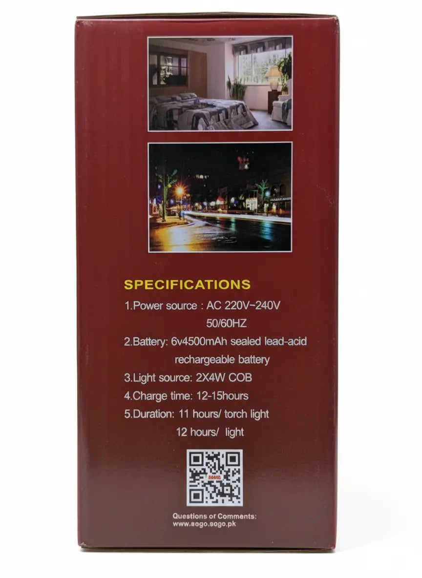 Sogo JPN-109 Portable Rechargeable Light | 11Hr Backup | Dual Light Source
