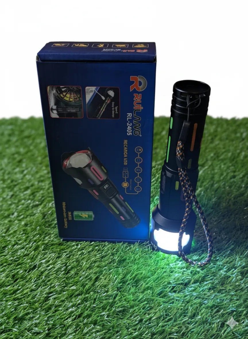 RUILANG RL-2405 High-Power LED Flashlight | Telescopic Zoom, Water Proof, Smart Torch & Power Bank