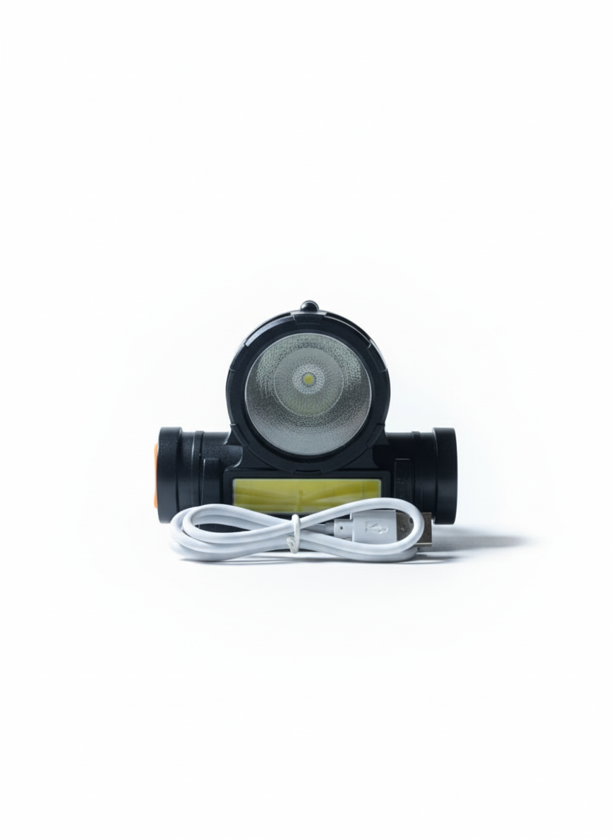 2 in 1 Headlight Torch Lamp – 3W LED+COB with Built-in Battery, Waterproof & USB Charge