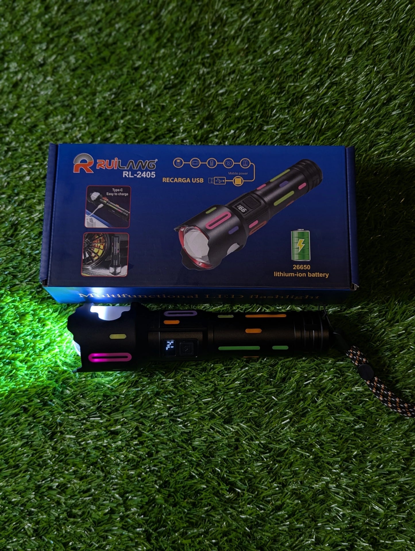 RUILANG RL-2405 High-Power LED Flashlight | Telescopic Zoom, Water Proof, Smart Torch & Power Bank