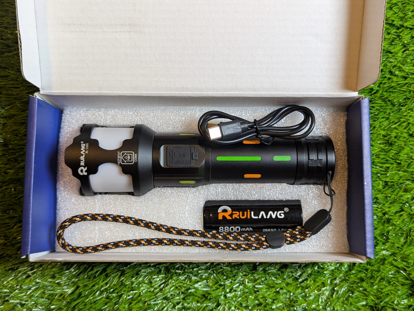 RUILANG RL-2405 High-Power LED Flashlight | Telescopic Zoom, Water Proof, Smart Torch & Power Bank