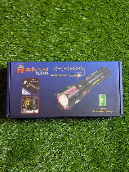 RUILANG RL-2405 High-Power LED Flashlight | Telescopic Zoom, Water Proof, Smart Torch & Power Bank