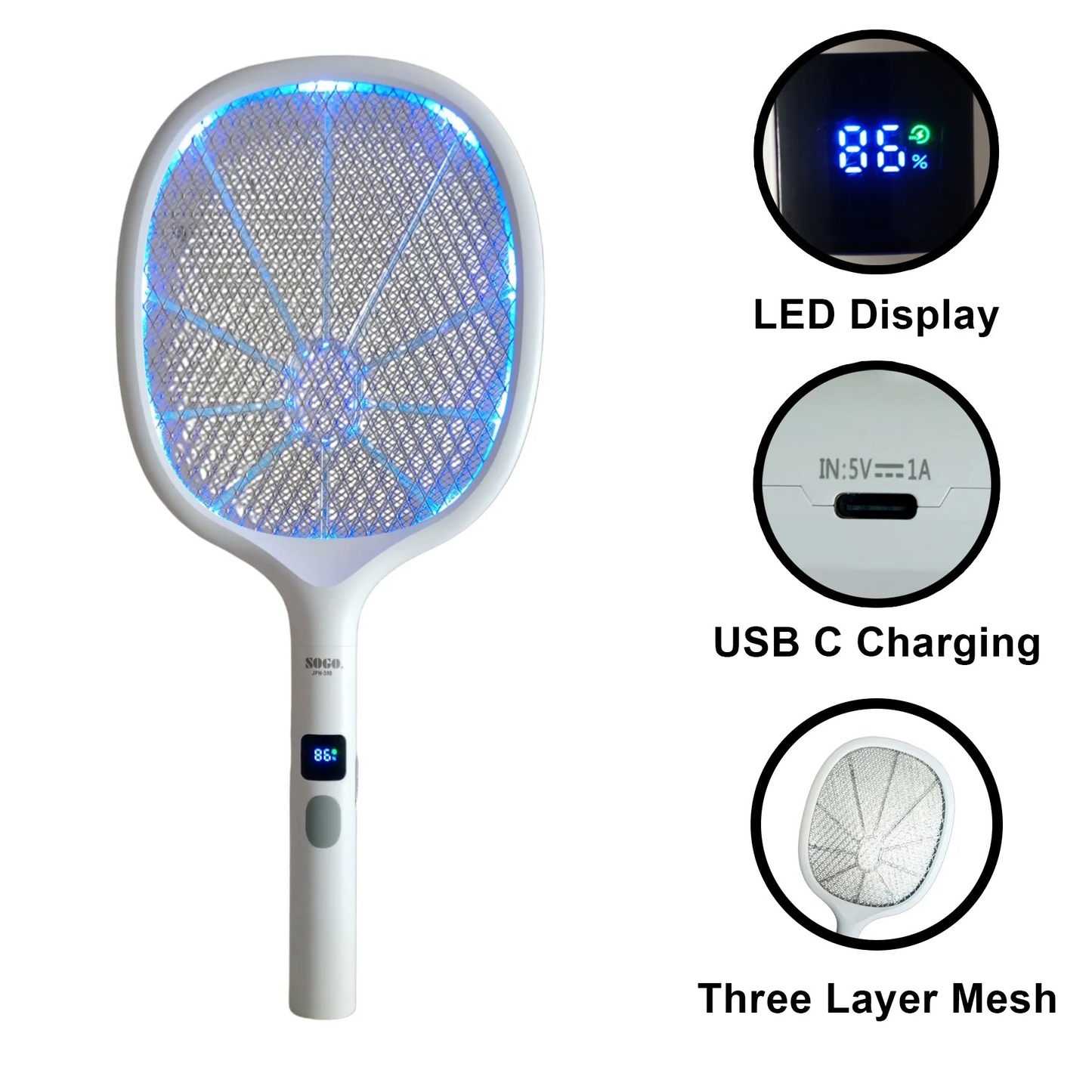 SOGO JPN-398 Rechargeable Mosquito Swatter or Mosquito Racket With LED Display