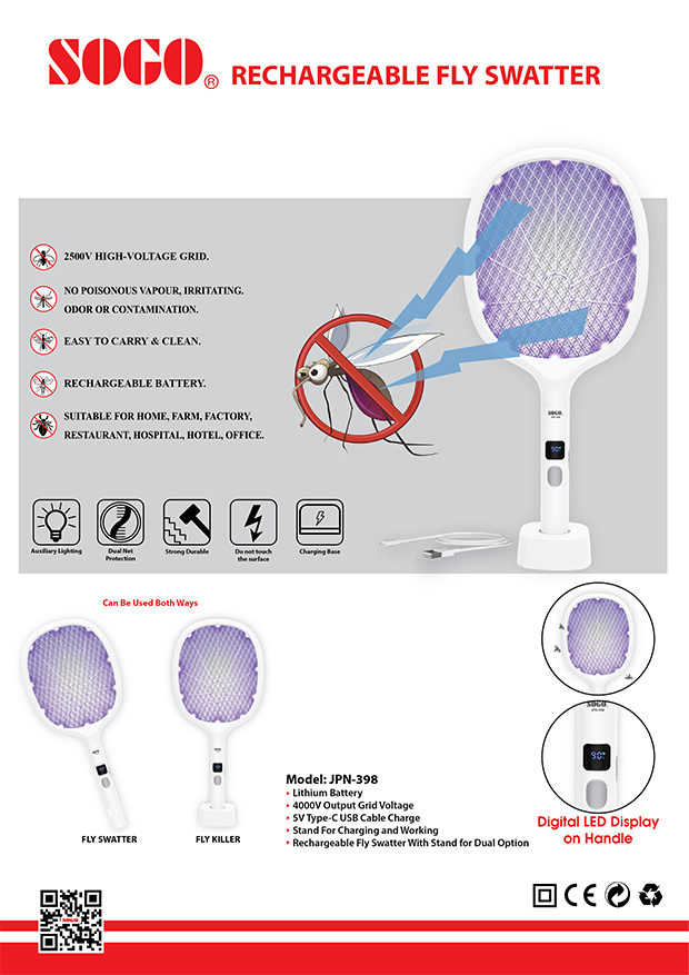 SOGO JPN-398 Rechargeable Mosquito Swatter or Mosquito Racket With LED Display