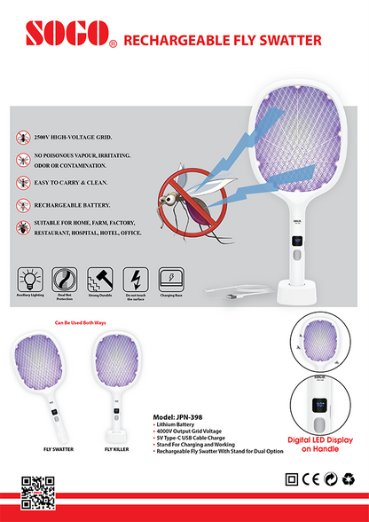 SOGO JPN-398 Rechargeable Mosquito Swatter or Mosquito Racket With LED Display