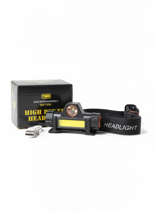 2 in 1 Headlight Torch Lamp – 3W LED+COB with Built-in Battery, Waterproof & USB Charge