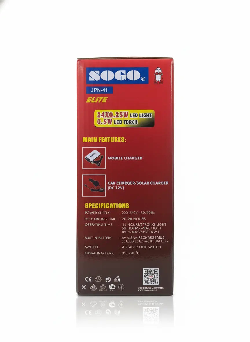 Sogo JPN-41 Rechargeable Light | 56 Hours Backup, Power Bank.